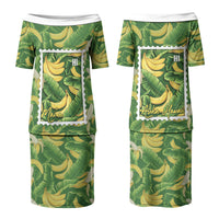 Aloha Hawaii Maia Couples Matching Puletasi and Long Sleeve Button Shirt Hawaiian Banana Stylized Stamp LT14 - Polynesian Pride