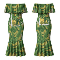 Aloha Hawaii Maia Family Matching Mermaid Dress and Hawaiian Shirt Hawaiian Banana Stylized Stamp LT14 Mom's Dress Green - Polynesian Pride