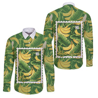 Aloha Hawaii Maia Family Matching Mermaid Dress and Hawaiian Shirt Hawaiian Banana Stylized Stamp LT14 Dad's Shirt - Long Sleeve Green - Polynesian Pride