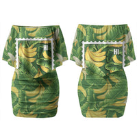 Aloha Hawaii Maia Family Matching Off Shoulder Short Dress and Hawaiian Shirt Hawaiian Banana Stylized Stamp LT14 Mom's Dress Green - Polynesian Pride