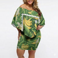 Aloha Hawaii Maia Off Shoulder Short Dress Hawaiian Banana Stylized Stamp LT14 Women Green - Polynesian Pride
