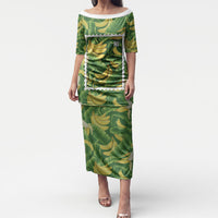 Aloha Hawaii Maia Puletasi Hawaiian Banana Stylized Stamp LT14 Long Dress Green - Polynesian Pride