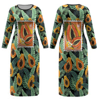 Aloha Hawaii Mikana Couples Matching Long Sleeve Bodycon Dress and Hawaiian Shirt Hawaiian Papaya Stylized Stamp LT14 - Polynesian Pride