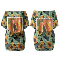 Aloha Hawaii Mikana Couples Matching Off Shoulder Short Dress and Hawaiian Shirt Hawaiian Papaya Stylized Stamp LT14 - Polynesian Pride