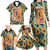 Aloha Hawaii Mikana Family Matching Long Sleeve Bodycon Dress and Hawaiian Shirt Hawaiian Papaya Stylized Stamp LT14 - Polynesian Pride
