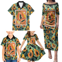 Aloha Hawaii Mikana Family Matching Puletasi and Hawaiian Shirt Hawaiian Papaya Stylized Stamp LT14 - Polynesian Pride
