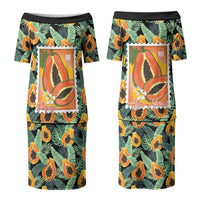 Aloha Hawaii Mikana Family Matching Puletasi and Hawaiian Shirt Hawaiian Papaya Stylized Stamp LT14 Mom's Dress Green - Polynesian Pride