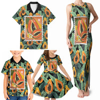 Aloha Hawaii Mikana Family Matching Tank Maxi Dress and Hawaiian Shirt Hawaiian Papaya Stylized Stamp LT14 - Polynesian Pride