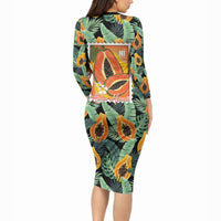 Aloha Hawaii Mikana Long Sleeve Bodycon Dress Hawaiian Papaya Stylized Stamp LT14 - Polynesian Pride