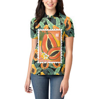 Aloha Hawaii Mikana Women Polo Shirt Hawaiian Papaya Stylized Stamp LT14 - Polynesian Pride
