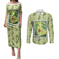 Aloha Hawaii Avocado Couples Matching Puletasi and Long Sleeve Button Shirt Hawaiian Fruit Stylized Stamp LT14 Green - Polynesian Pride