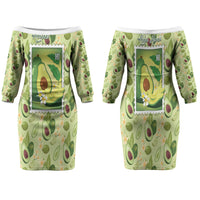 Aloha Hawaii Avocado Family Matching Off The Shoulder Long Sleeve Dress and Hawaiian Shirt Hawaiian Fruit Stylized Stamp LT14 Mom's Dress Green - Polynesian Pride