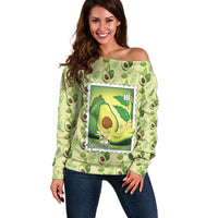 Aloha Hawaii Avocado Off Shoulder Sweater Hawaiian Fruit Stylized Stamp LT14 Women Green - Polynesian Pride