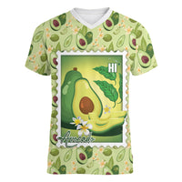 Aloha Hawaii Avocado Women V-Neck T-Shirt Hawaiian Fruit Stylized Stamp LT14 Female Green - Polynesian Pride