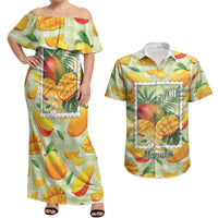 Aloha Hawaii Manako Palaka Motifs Couples Matching Off Shoulder Maxi Dress and Hawaiian Shirt Hawaiian Mango Stylized Stamp LT14 Yellow - Polynesian Pride