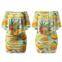 Aloha Hawaii Manako Palaka Motifs Couples Matching Off Shoulder Short Dress and Hawaiian Shirt Hawaiian Mango Stylized Stamp LT14 - Polynesian Pride