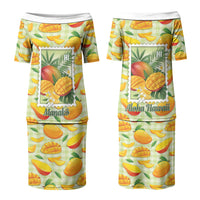 Aloha Hawaii Manako Palaka Motifs Family Matching Puletasi and Hawaiian Shirt Hawaiian Mango Stylized Stamp LT14 Mom's Dress Yellow - Polynesian Pride