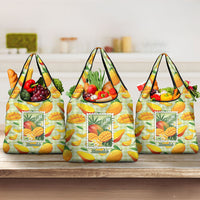 Aloha Hawaii Manako Palaka Motifs Grocery Bag Hawaiian Mango Stylized Stamp LT14 3-pack One Size Yellow - Polynesian Pride