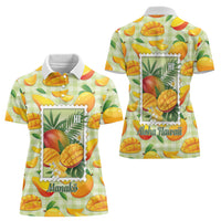 Aloha Hawaii Manako Palaka Motifs Women Polo Shirt Hawaiian Mango Stylized Stamp LT14 - Polynesian Pride