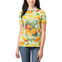 Aloha Hawaii Manako Palaka Motifs Women Polo Shirt Hawaiian Mango Stylized Stamp LT14 - Polynesian Pride