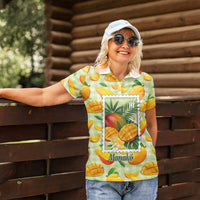 Aloha Hawaii Manako Palaka Motifs Women Polo Shirt Hawaiian Mango Stylized Stamp LT14 - Polynesian Pride