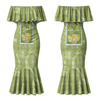 Aloha Hawaii Ulu Palaka Motifs Couples Matching Mermaid Dress and Long Sleeve Button Shirt Hawaiian Breadfruit Stylized Stamp LT14 - Polynesian Pride
