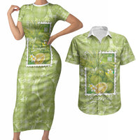 Aloha Hawaii Ulu Palaka Motifs Couples Matching Short Sleeve Bodycon Dress and Hawaiian Shirt Hawaiian Breadfruit Stylized Stamp LT14 Green - Polynesian Pride