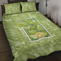 Aloha Hawaii Ulu Palaka Motifs Quilt Bed Set Hawaiian Breadfruit Stylized Stamp LT14 Green - Polynesian Pride