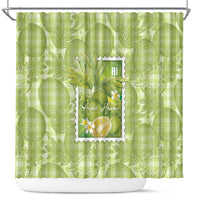 Aloha Hawaii Ulu Palaka Motifs Shower Curtain Hawaiian Breadfruit Stylized Stamp LT14 Green - Polynesian Pride