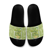 Aloha Hawaii Ulu Palaka Motifs Slide Sandals Hawaiian Breadfruit Stylized Stamp LT14 Green - Polynesian Pride