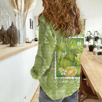 Aloha Hawaii Ulu Palaka Motifs Women Casual Shirt Hawaiian Breadfruit Stylized Stamp LT14 - Polynesian Pride
