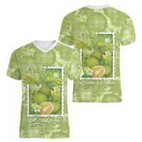 Aloha Hawaii Ulu Palaka Motifs Women V-Neck T-Shirt Hawaiian Breadfruit Stylized Stamp LT14 - Polynesian Pride