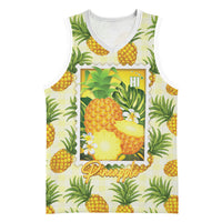 Aloha Hawaii Hala Kahiki Palaka Motifs Basketball Jersey Hawaiian Pineapple Stylized Stamp LT14 Unisex Yellow - Polynesian Pride