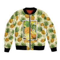 Aloha Hawaii Hala Kahiki Palaka Motifs Bomber Jacket Hawaiian Pineapple Stylized Stamp LT14 Unisex Yellow - Polynesian Pride