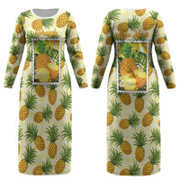Aloha Hawaii Hala Kahiki Palaka Motifs Couples Matching Long Sleeve Bodycon Dress and Long Sleeve Button Shirt Hawaiian Pineapple Stylized Stamp LT14 - Polynesian Pride