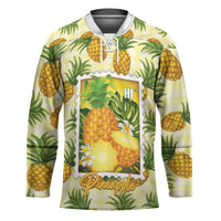 Aloha Hawaii Hala Kahiki Palaka Motifs Hockey Jersey Hawaiian Pineapple Stylized Stamp LT14 Unisex Yellow - Polynesian Pride
