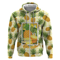 Aloha Hawaii Hala Kahiki Palaka Motifs Hoodie Hawaiian Pineapple Stylized Stamp LT14 Zip Hoodie Yellow - Polynesian Pride