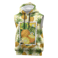 Aloha Hawaii Hala Kahiki Palaka Motifs Sleeveless Hoodie Hawaiian Pineapple Stylized Stamp LT14 Yellow - Polynesian Pride