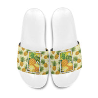 Aloha Hawaii Hala Kahiki Palaka Motifs Slide Sandals Hawaiian Pineapple Stylized Stamp LT14 Yellow - Polynesian Pride