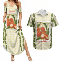 Aloha Hawaii Rambutan Palaka Motifs Couples Matching Summer Maxi Dress and Hawaiian Shirt Hawaiian Fruit Stylized Stamp LT14 Yellow - Polynesian Pride