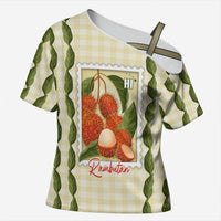 Aloha Hawaii Rambutan Palaka Motifs Cross Shoulder Shirt Hawaiian Fruit Stylized Stamp LT14 Female Yellow - Polynesian Pride