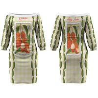 Aloha Hawaii Rambutan Palaka Motifs Family Matching Off The Shoulder Long Sleeve Dress and Hawaiian Shirt Hawaiian Fruit Stylized Stamp LT14 Mom's Dress Yellow - Polynesian Pride