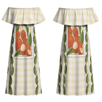 Aloha Hawaii Rambutan Palaka Motifs Family Matching Off Shoulder Maxi Dress and Hawaiian Shirt Hawaiian Fruit Stylized Stamp LT14 Mom's Dress Yellow - Polynesian Pride