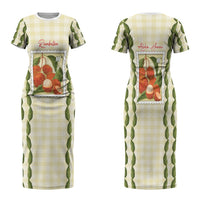 Aloha Hawaii Rambutan Palaka Motifs Family Matching Short Sleeve Bodycon Dress and Hawaiian Shirt Hawaiian Fruit Stylized Stamp LT14 Mom's Dress Yellow - Polynesian Pride