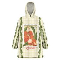 Aloha Hawaii Rambutan Palaka Motifs Wearable Blanket Hoodie Hawaiian Fruit Stylized Stamp LT14 One Size Yellow - Polynesian Pride