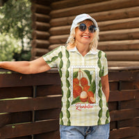 Aloha Hawaii Rambutan Palaka Motifs Women Polo Shirt Hawaiian Fruit Stylized Stamp LT14 - Polynesian Pride