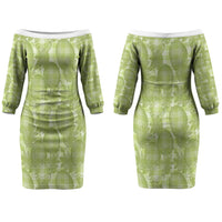Omaomao Hawaii Breadfruit Palaka Motifs Couples Matching Off The Shoulder Long Sleeve Dress and Hawaiian Shirt LT14 - Polynesian Pride