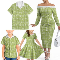 Omaomao Hawaii Breadfruit Palaka Motifs Family Matching Off The Shoulder Long Sleeve Dress and Hawaiian Shirt LT14 - Polynesian Pride