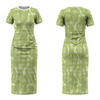Omaomao Hawaii Breadfruit Palaka Motifs Family Matching Short Sleeve Bodycon Dress and Hawaiian Shirt LT14 Mom's Dress Green - Polynesian Pride