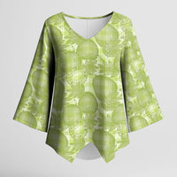 Omaomao Hawaii Breadfruit Palaka Motifs Kimono Sleeve Blouse LT14 Female Green - Polynesian Pride